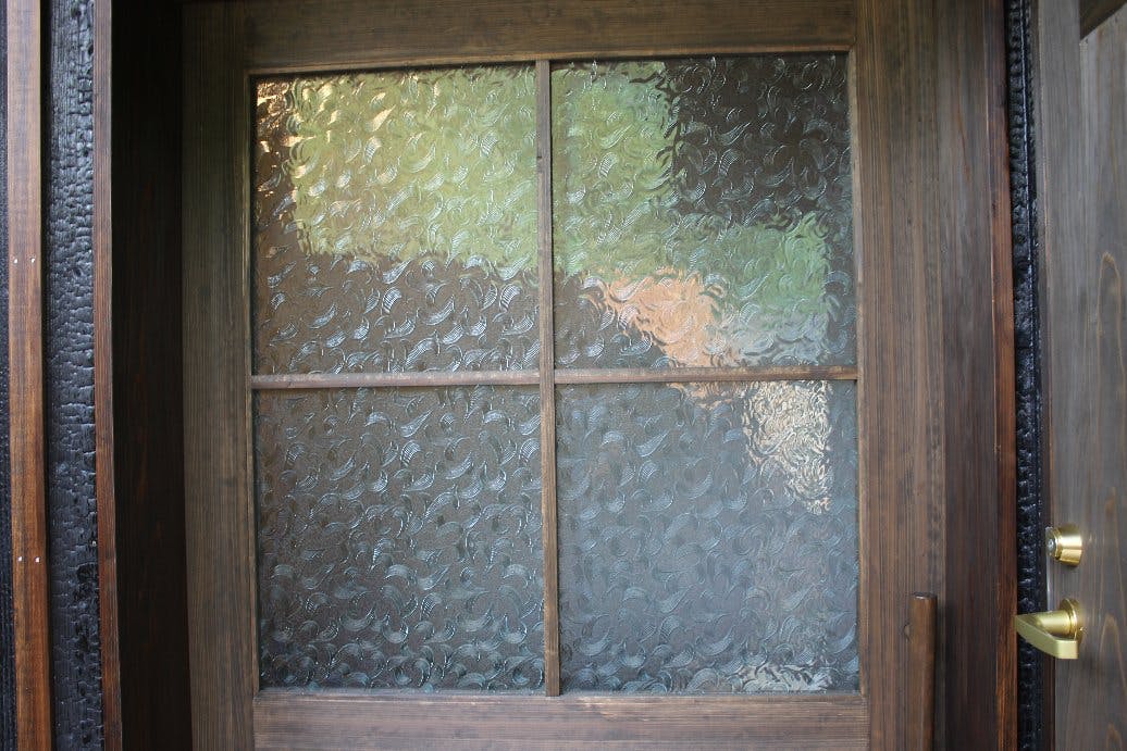 昭和レトロ　アンティーク　昔ガラス　窓ガラス　ガラス　枠付き　2枚セット